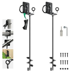 hannger 2 Pack 30" Ground Anchors Screw in - Heavy Duty Trampoline Stakes with Brackets - Multi Purpose Shed Anchor Kit, Swing Set Anchors for Garden, Fence, Carport