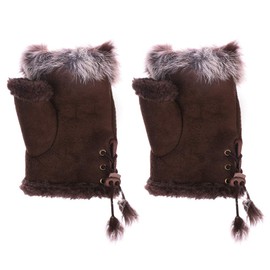 Women Suede Gloves Fingerless Gloves Mittens Faux Fur Lined Half Finger Gloves Warm Winter Touchscreen Gloves Thicken Fluffy Hands Warmer Adjustable Windproof Cuffs For Cycling Driving Outdoor Sports