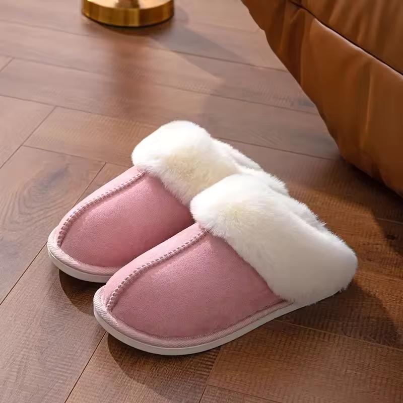 Faux Suede Fur Slippers for Women – Warm Plush Lining