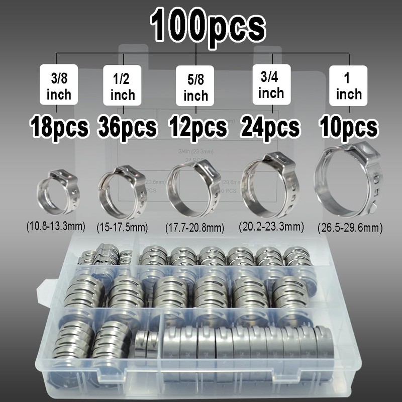 TT FLEX 304 Stainless Steel Single Ear Hose Clamps Kit,