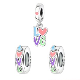 NUNUYAYA Women's Charm Pendant for Bracelet 925 Sterling Silver Love Gold Bead Beads Fits Bracelet Necklace Charm Pendant for European Bracelets Women Girls, Silver, Cubic Zirconia