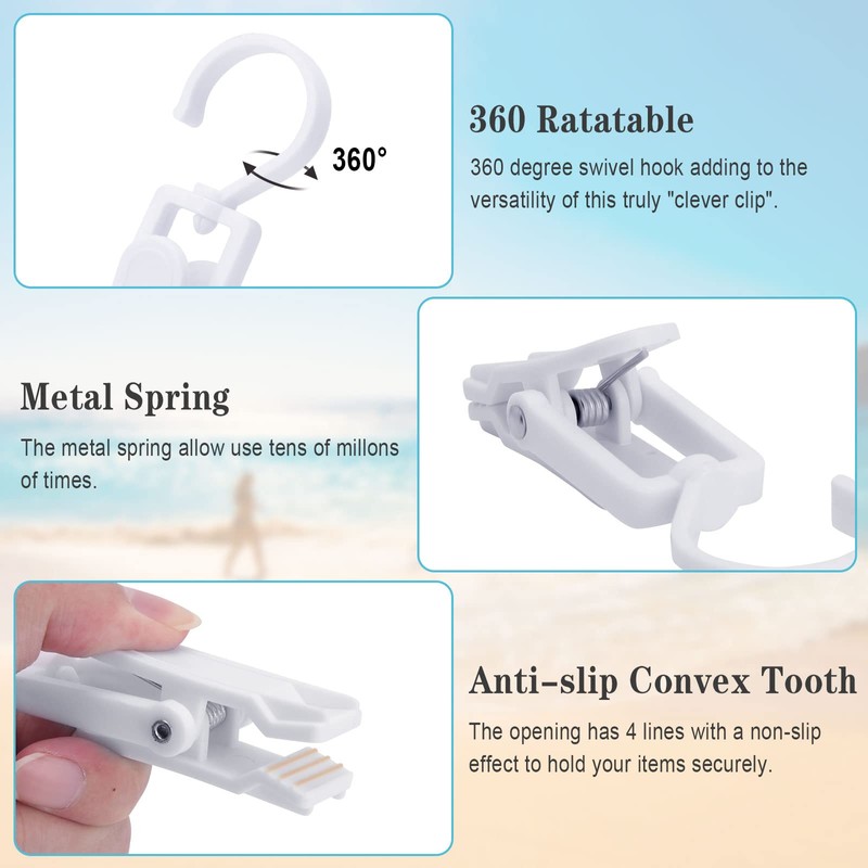 Pack of 20 Boot Clips Clothes Peg Hooks, Plastic Towel