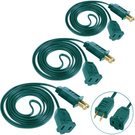 3 Pack Green Extension Cord 6 Feet 2 Prong Extension Cord for Christmas Lights Waterproof with 2 Pole Brass Straight Blades Polarized Plug, for Connect/Extend Christmas Light Indoor Outdoor (18Ft)