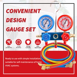 Rogvoc HVAC Manifold Gauge Set for R22/R410a/R134a Refrigerant, 3 Way AC Refrigerant Mini Gauges Set with R22 R410a Safety Valves, 5FT Hoses, R134a Adapters