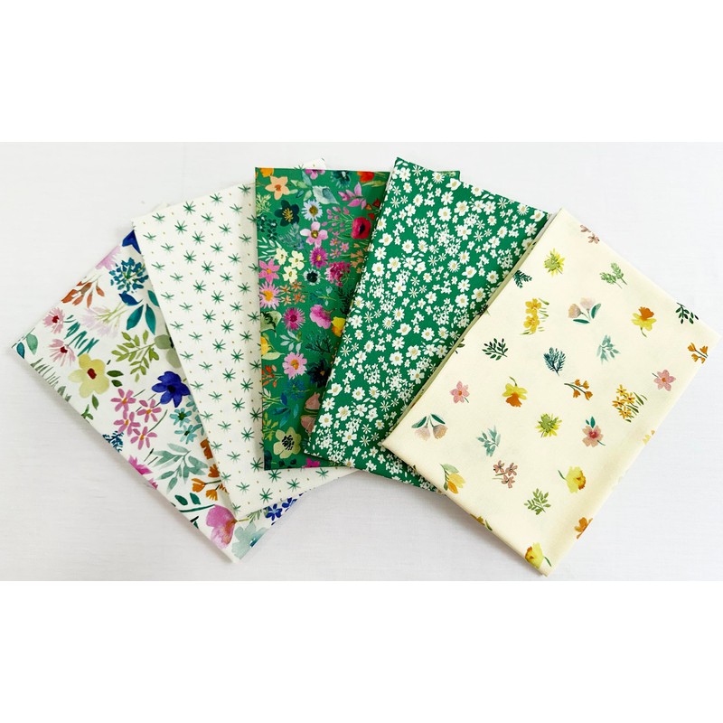 Fat Quarter Fabric Bundle - Pretty Green Spring Floral Mix
