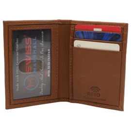 Swiss Marshall RFID Blocking Slim Card Wallet Bifold Card Case Genuine Leather Front Pocket Wallet Minimalist Credit Card Holder (Tan)