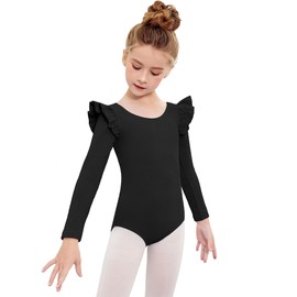 Arshiner Ruffle Long Sleeve Leotard for Girls Ballet Leotards Low Back Gymnastic Dance Outfits for Toddler