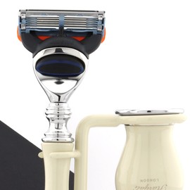 Haryali London 5Pc Mens Shaving Kit 5 Edge Shaving Razor, Black Badger Hair Brush, Bowl, Soap and Stand Perfect Set for Men