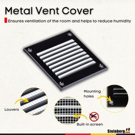 Steinberg14 Black Vent Cover 2x2 (Duct Opening) with Mesh - Wall and Ceiling Ventilation Register - Metal Air Grille - HVAC Cold Air Return Vent - 3.93"W x 3.93"H Outer Dimensions