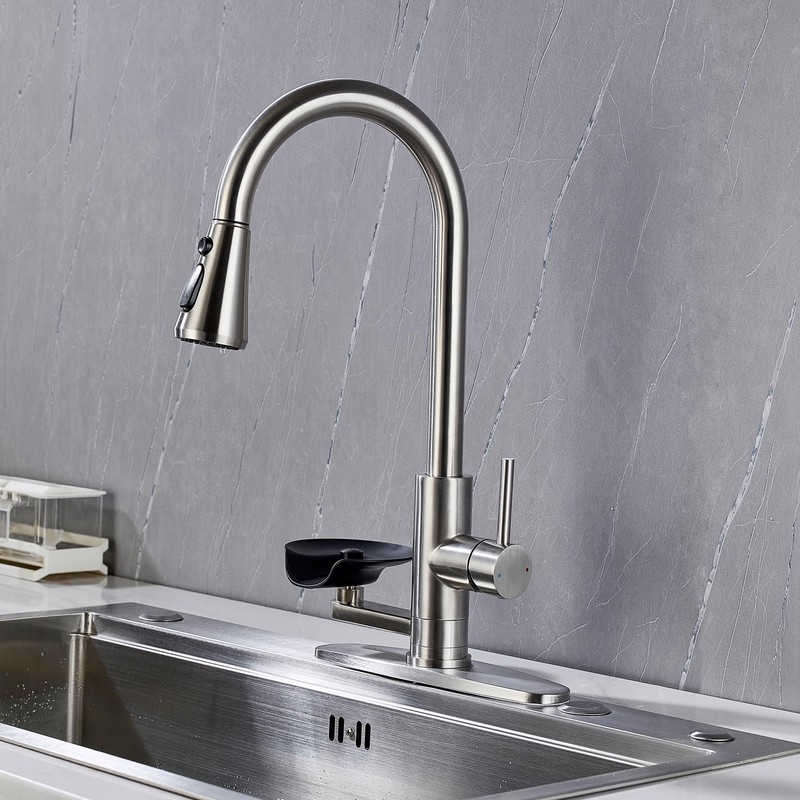 HAMOLER Kitchen Faucet with Glass Rinser Single Handle Pull Down