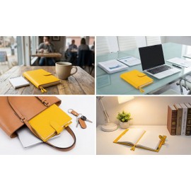 A5 Genuine Leather Notebook Cover, Notebook-Cover for Nearly Nichi Kazun Compatible with Pen Holder, Card Pocket, Bookmark Strap, Hook Included (Yellow)