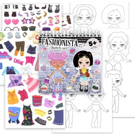 Dress Up Games Activity Sticker Book - PET Fashion Clothes Stickers, Coloring Stencil & Reusable Doll Sticker Book Set for Kids, Girls