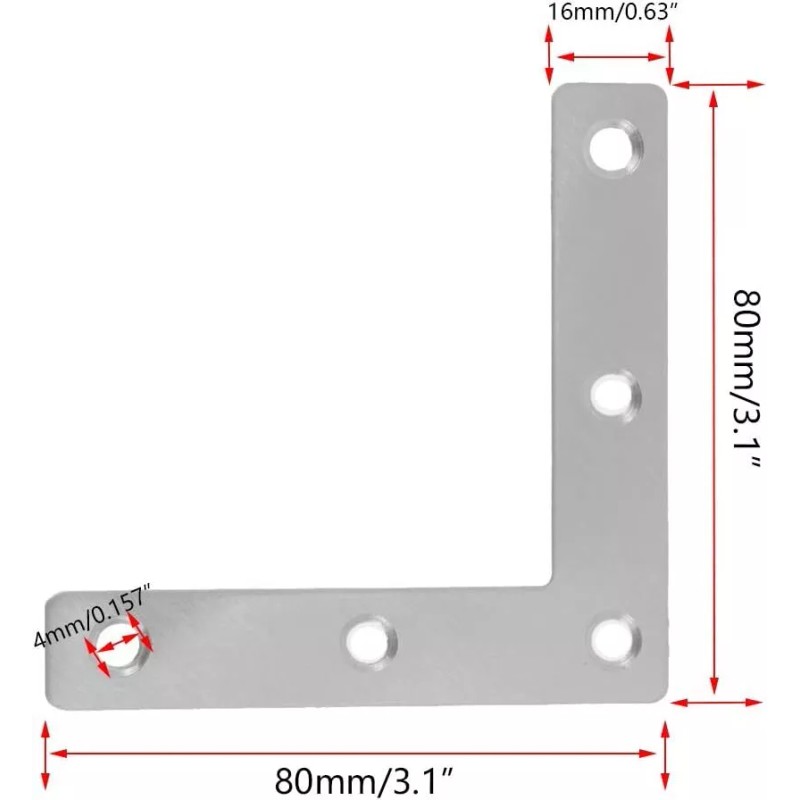 Rannb 15 Pack L Shape Flat Brackets Stainless Steel Right