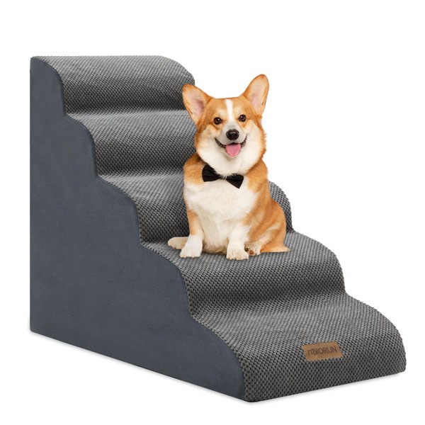 Miorun Foam Pet Stairs for High Beds, Curved 5-Step Dog