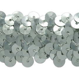 Trims by the Yard 3-Row Metallic Stretch Sequin Trim, 1 1/4-Inch Versatile Sequins for Crafts, Durable Sequin Trim for Costumes, Fashion, and Home Decor, 10-Yard Cut, Silver