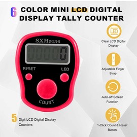 Electronic Finger Counter, 6 Pack Digital Tally Counter Clicker with Led, Resettable 5 LCD Digit Display Tasbeeh Tasbih Hand Tally Counter Counting for Muslims Pray, Golf,Goods Counting,Lap & Knitting