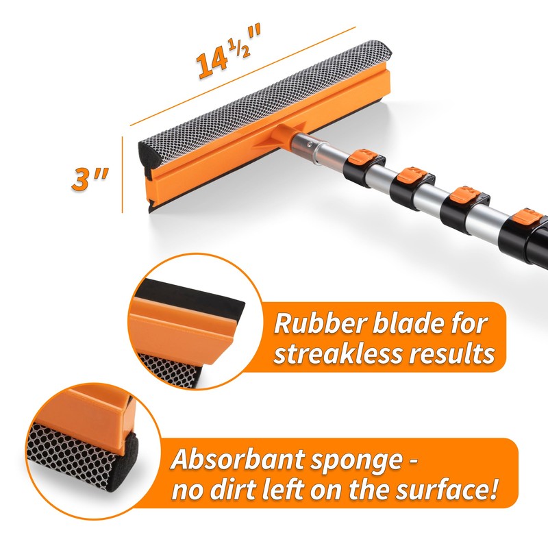 4-12 ft Window Washer Squeegee Kit with Extension Pole (20+