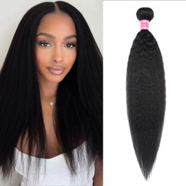 Vallbest Kinky Straight 1 Bundle Human Hair 16 Inch 12A 100% Unprocessed Kinkystraight Human Hair One Bundle Natural Black Yaki Straight Human Hair Extensions
