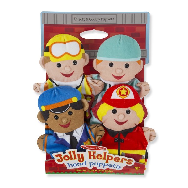 Melissa & Doug Jolly Helpers Hand Puppets - The Original (Set of 4, Construction Worker, Doctor, Police Officer, Firefighter, Great Gift for Girls & Boys - Kids Toy Best for 2, 3, 4, 5, 6 Year Olds)