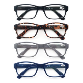 HEEYYOK 4-Pack Black Reading Glasses Men 2.75 XXL,Large Square Readers,Rectangular Frame?Oversized Comfort Readers with Spring Hinge