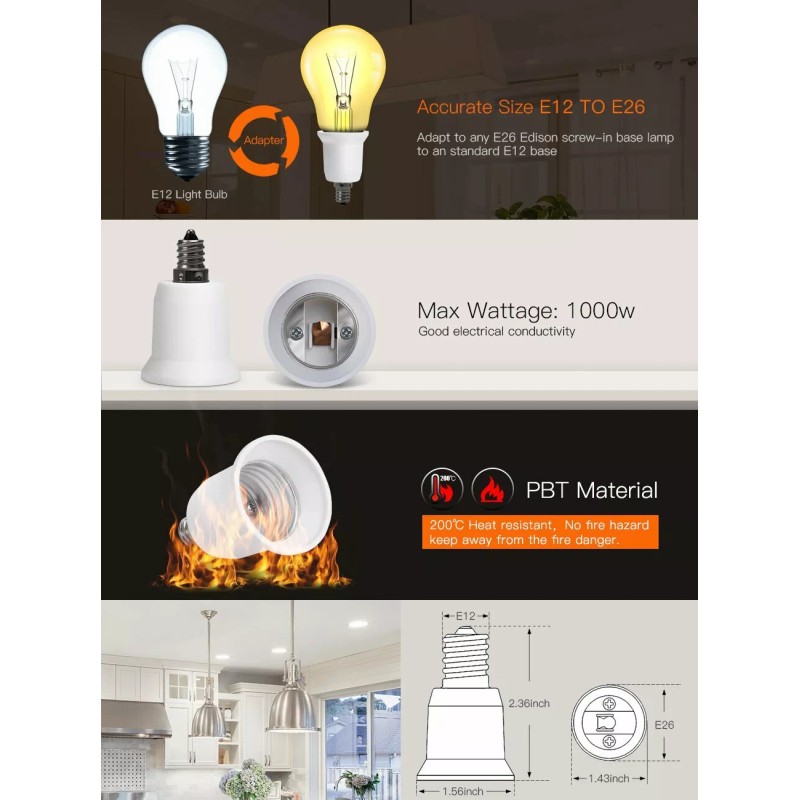 YI LIGHTING 12pcs Candelabra E12 Base to E26 Medium Screw