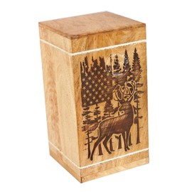 HIND HANDICRAFTS Handcrafted Floral Engraved Wooden Urns for Human Ashes Adult Large - Cremation Urn for Ashes - Burial Urn for Columbarium - Funeral Urn Box (Buck Deer 4, 250 LB - Hardwood)