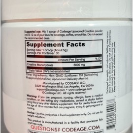 Codeage Lipsomal Creatine Monohydrate Powder Unflavored, 5.29 oz. - EXP: 3/26