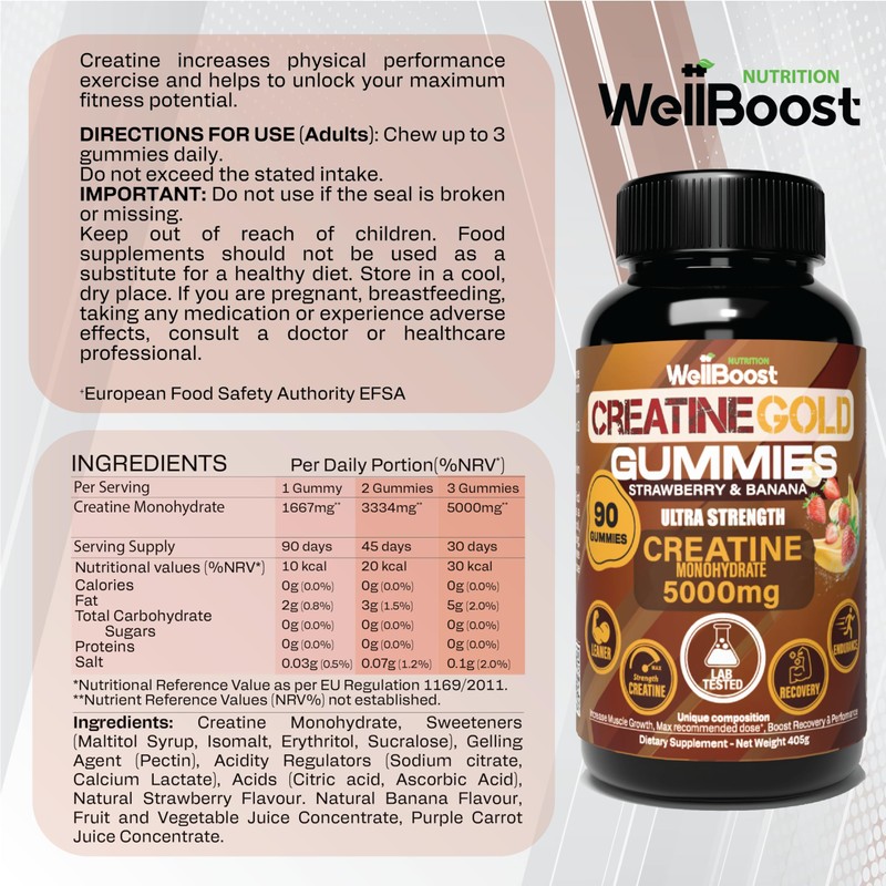 WellBoost WellBoost Creatine Gold C 5000mg Creatine Monohydrate, Vegan, Sugar-Free