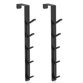 niffgaff 10 Hook Over The Door Hooks, Vertical Over The Door Towel Rack, Over Door Hook, Over The Door Hanger, for Towel and Clothes Hangers, Black, 2 Pack, 10.43"