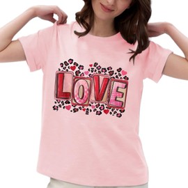Valentines Shirts for Women Cute Valentines Love Heart Short Sleeve Tee Tops White Valentine Blouse