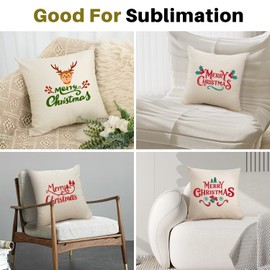 WANZELONYO Sublimation Pillow Covers Blank 16x16 Inch Linen Throw Pillow Cases Bulk for HTV Heat Transfer Vinyl Set of 6 Off-White