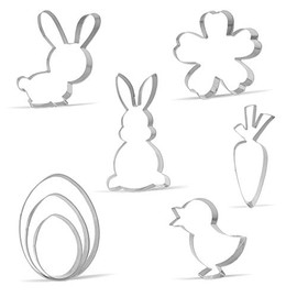 Keewah - Juego de 8 cortadores de galletas de Pascua, conejo, huevo de Pascua, pollito, flor, zanahoria, acero inoxidable