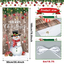 Christmas Front Door Cover Snowman Door Cover Banner Merry Christmas Door Hanging Backdrop Decorations for Home Indoor Outdoor Winter Holiday Party Decor, 70.9 x 35.4 Inch