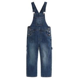 KIDSCOOL SPACE Girls Denim Overalls,Little Big Kids 3 Buttons Both Sides Jean Dungarees Pants,Deep Blue,5-6 Years