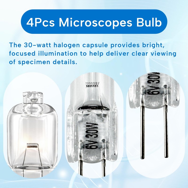 Memiuyelay 4Pcs Microscopes Halogen Bulb 6V 30W Halogen Replacement Bulbs