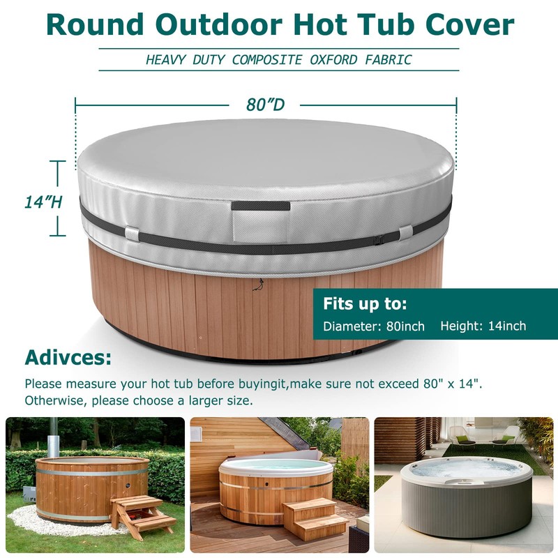AKEfit Round Hot Tub Cover, 600D Polyester Waterproof for Hot