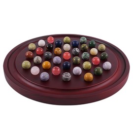 HOROW Large Marble Solitaire Board Game Wooden Classic Natural Stone Marbles Solitaire Game Set Containing 36 Colored Natural Stone Marbles Strategy and Smart Games (red Walnut)