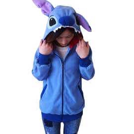 King Ma Unisex Cute Cartoon Zipper up Hoodie Tops Cosplay Costume Royal Blue