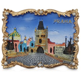 Prague 3D Fridge Magnet – Golden Framed PRAHA with Prague’s Old Town