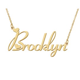 18k Gold Plated Brooklyn Heart Name Pendant Charm Necklace for Womens Birthday Graduation Stainless Steel Jewelry