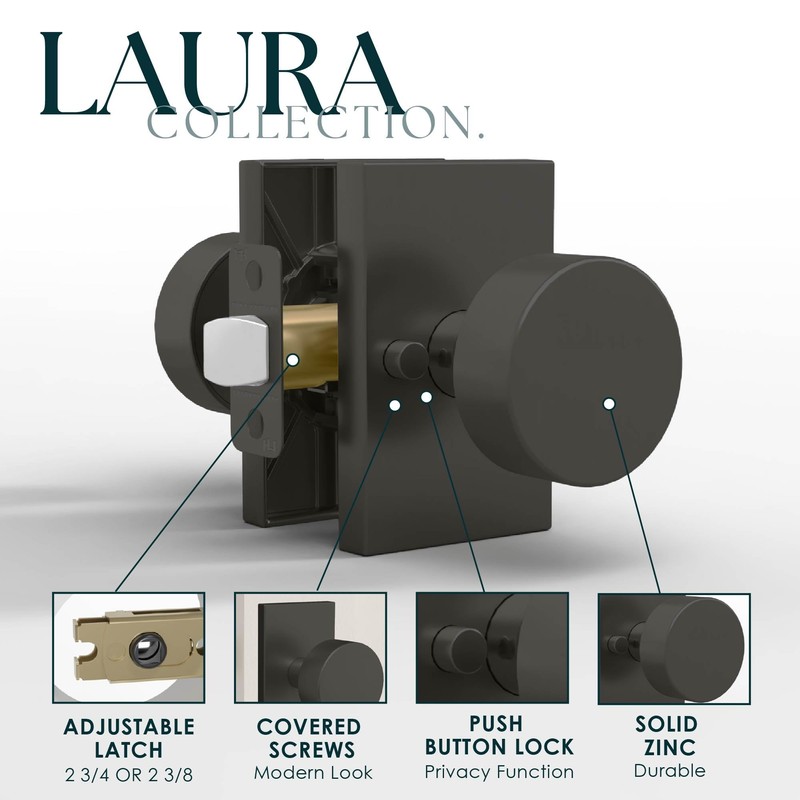 Mega Handles Laura Privacy Door Knobs - 1 Pack Reversible