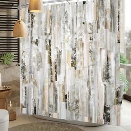 Sillsloso Champagne Art Abstract Shower Curtain, Grunge Style Brushstrokes Oil Painting Image Print Shower Curtain, Retro Fashion Creative Modern Painting Curtains for Bathroom Decoration 72x72 inch