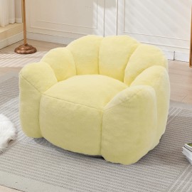 Modern Design Lotus Type Compression Foam Beanbag Chair with Pull Ring Faux Fur Soft Comfort One Seat Yellowsize: Yellow + Plush+ 1 Seat, color: Yellow