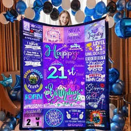 Robadyme 21 Year Old Girl Birthday Gift Ideas Throw Blanket, 21th Birthday Gifts for Girls, Happy 21th Birthday Decorations, Best Birthday Gifts for 21 Year Old Girls Daughter Bestie Sister 50" x 60"