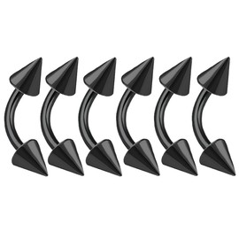 bodyjewellery 6pcs 16g Curved Barbell Cartilage Lip Tragus Eyebrow Forward Helix Conch Daith Earring Black Vertical Labret Spike Pick Size (6 Pcs(1/4 inch 6mm))