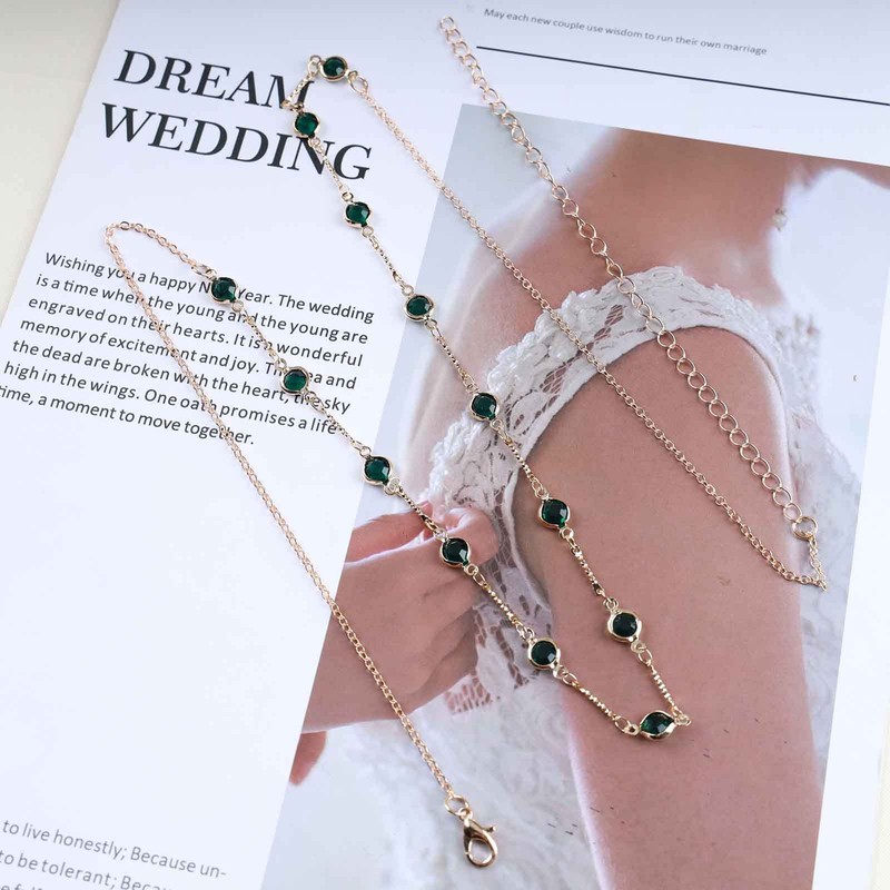 Yheakne Vintage Emerald Belly Waist Chain Gold Emerald Crystal Body