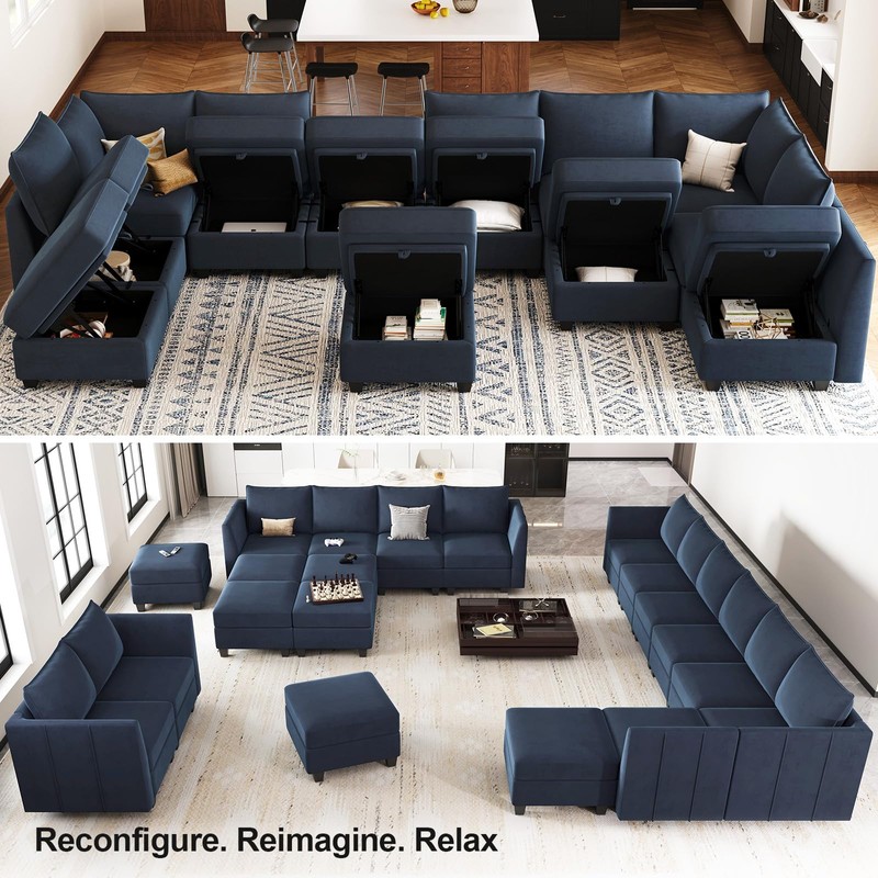 Belffin Modular Sofa Storage Ottoman Module for Velvet Piping Modular