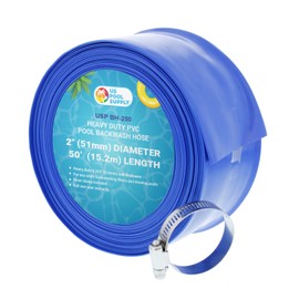 U.S. Pool Supply 2" x 50' Heavy Duty Blue PVC Swimming Pool Backwash Hose with Hose Clamp