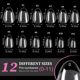 AddFavor Short Almond Gel Nail Tips, 240pcs Acrylic Nail Tips Almond Full Cover Clear Press on Nails False Tips for Nail Extension, 12 Sizes Short Fake Nails