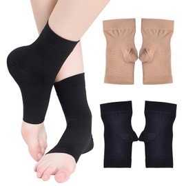 2 Paar Knöchel Medizinische Kompressionsstrümpfe Herren & Damen 20-30mmhg, Stützstrümpfe Kompressionssocken für Schwellung Plantarfasziitis Verstauchung Neuropathie Sport, Schwarz+Hautfarben